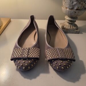 J.Crew Women's Gold Studded Taupe Suede Flats with Bows
